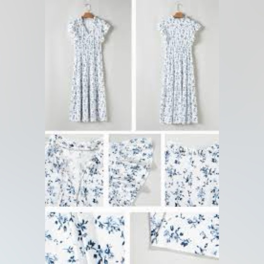 Joie Blue and White Floral Midi Dress